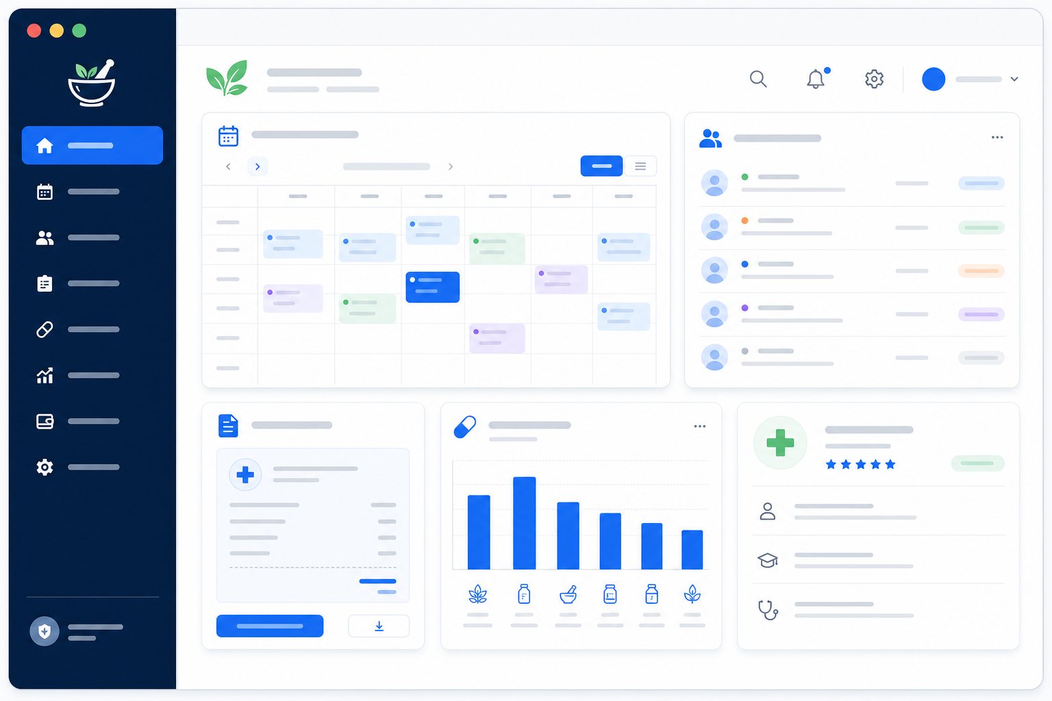 APMP — Ayurvedic Patient Management Platform dashboard with appointments, billing, pharmacy and patient modules